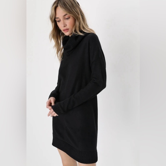 Lulus Autumn Daze Black Cowl Neck Long Sleeve Sweater Dress - Picture 4 of 9